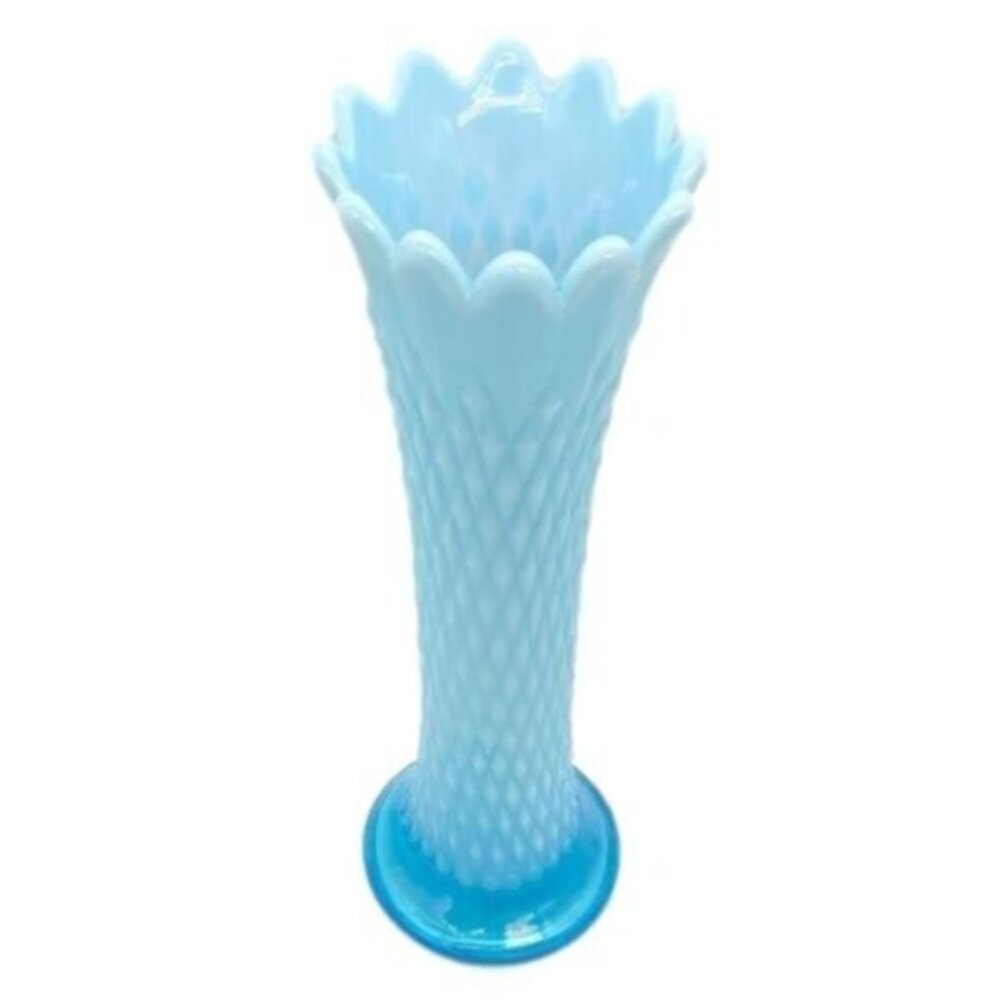 Northwood Blue Opalescent Swung Glass Diamond Point Vase
